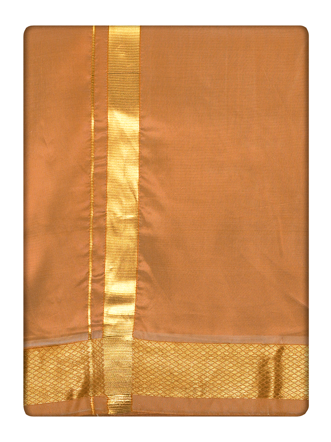 Men's Premium Art Silk Dark Gold Shirt Bit with Gold Jari Border Dhoti Towel Combo Wedding Wonders