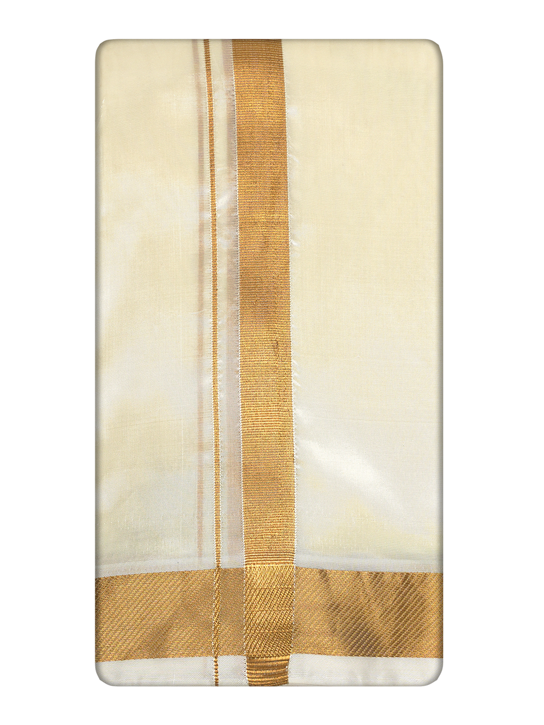 Men's Premium Art Silk Cream Shirt Bit with 50k Gold Jari Border Dhoti Towel Combo Wedding Wonders