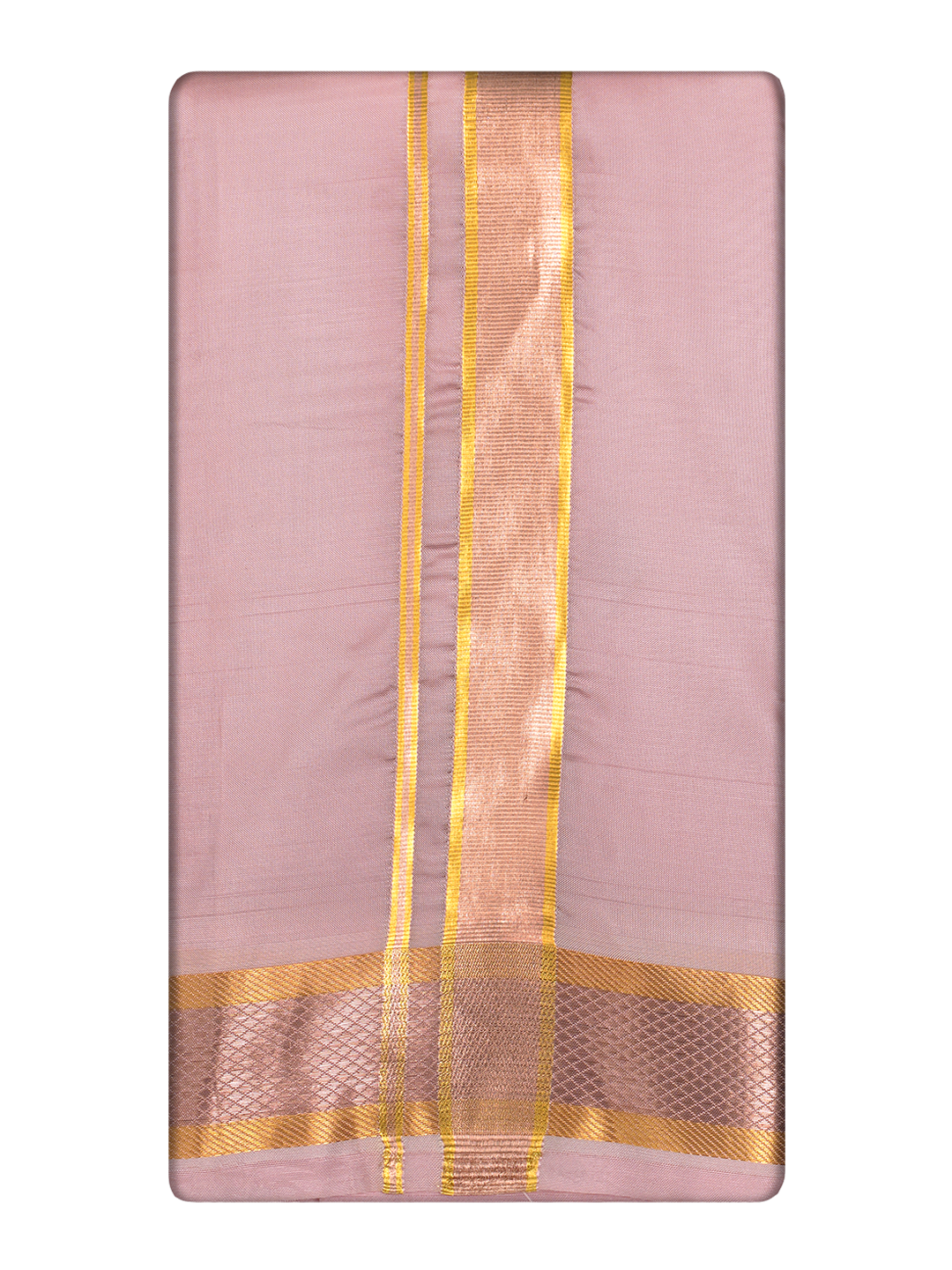 Men's Premium Art Silk Pink Shirt Bit with Gold Jari Border Dhoti Towel Combo Wedding Wonders