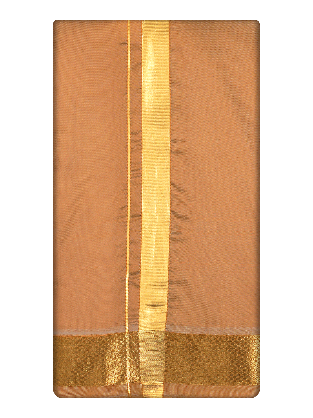Men's Premium Art Silk Dark Gold Shirt Bit with Gold Jari Border Dhoti Towel Combo Wedding Wonders