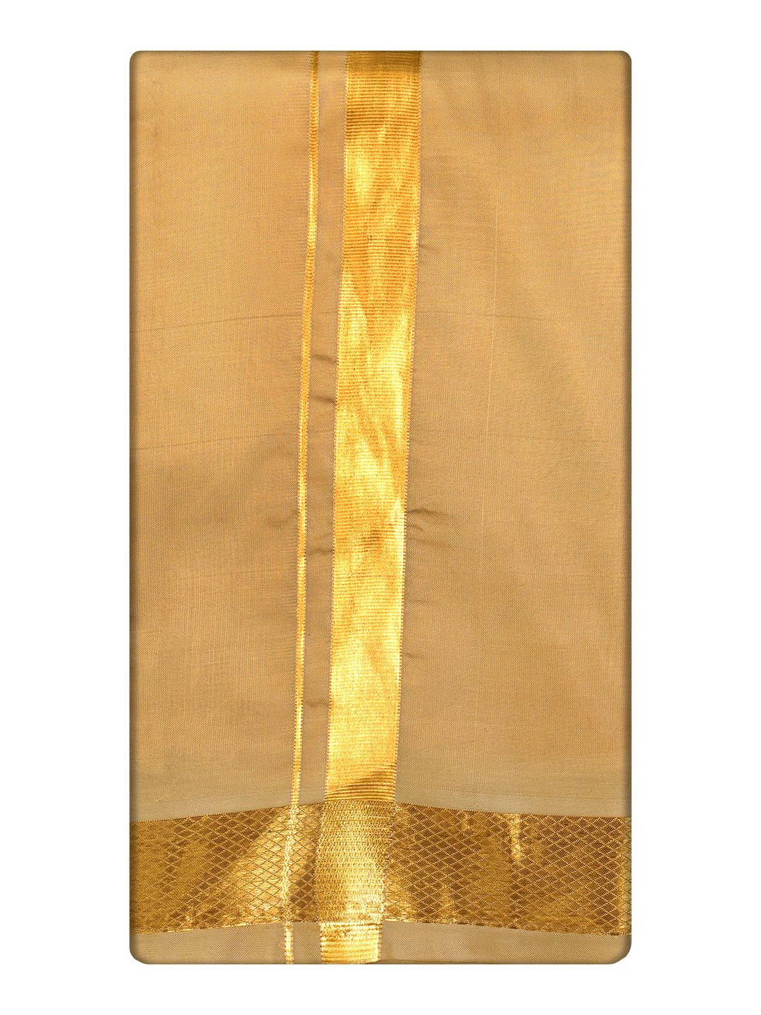 Men's Premium Art Silk Medium Gold Shirt Bit with Gold Jari Border Dhoti Towel Combo Wedding Wonders