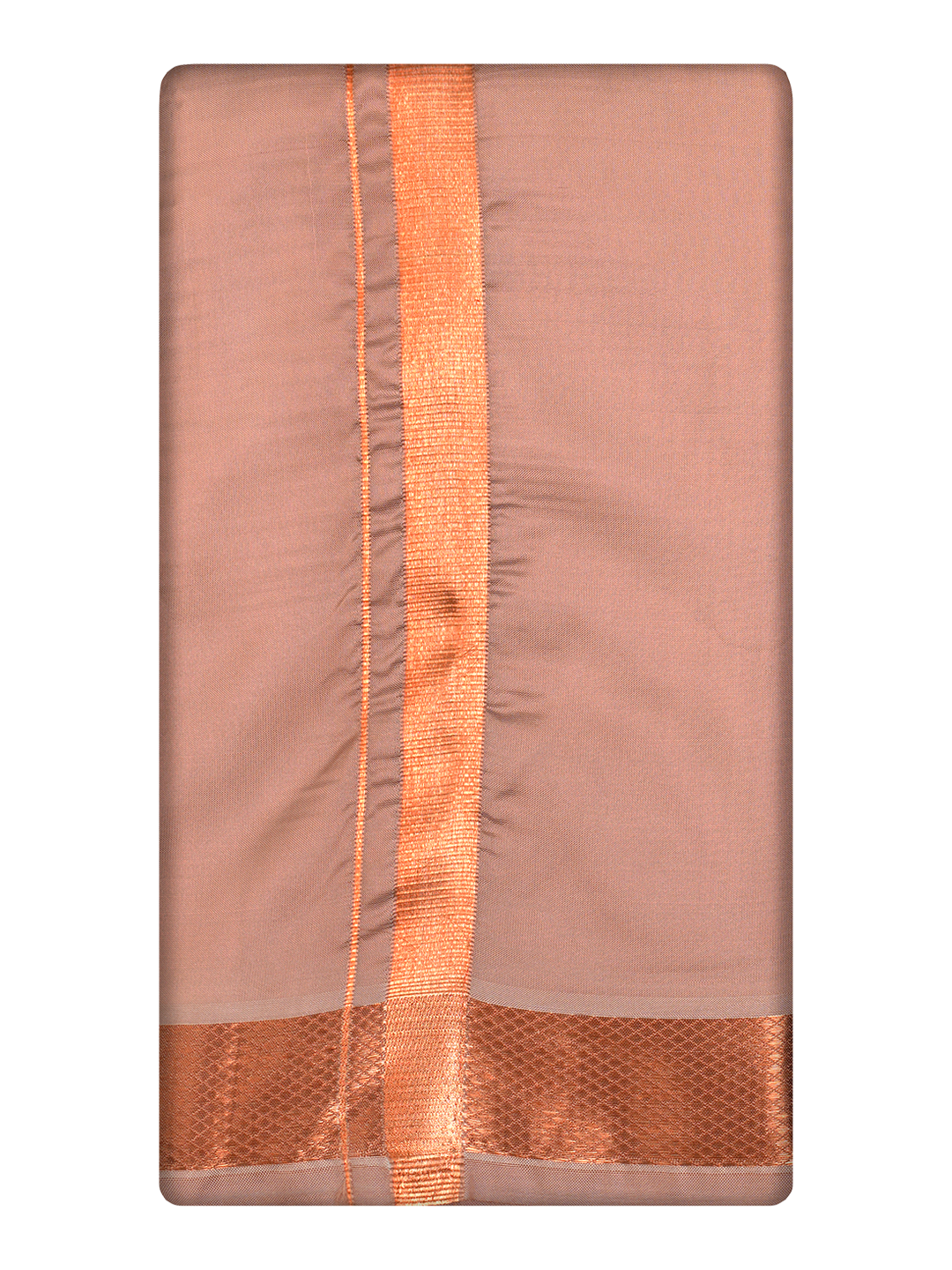 Men's Premium Art Silk Dark Copper Shirt Bit with Copper Jari Border Dhoti Towel Combo Wedding Wonders