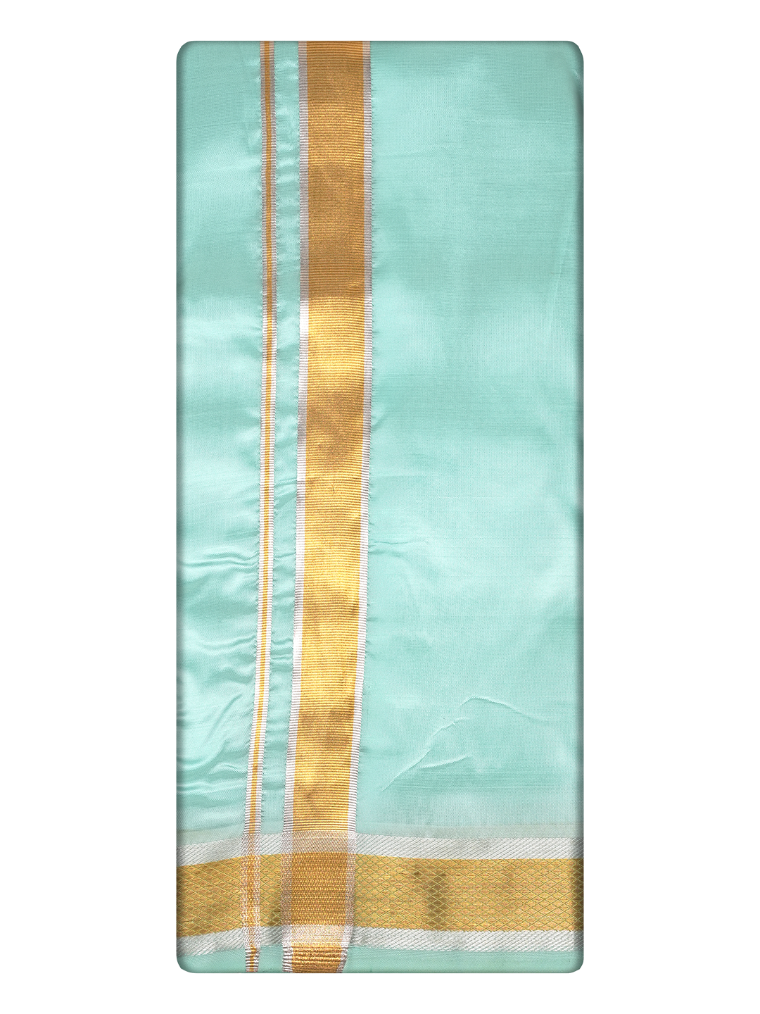 Men's Premium Art Silk Mint Leaf Green Shirt Bit with Gold Jari Border Dhoti Towel Combo Wedding Wonders