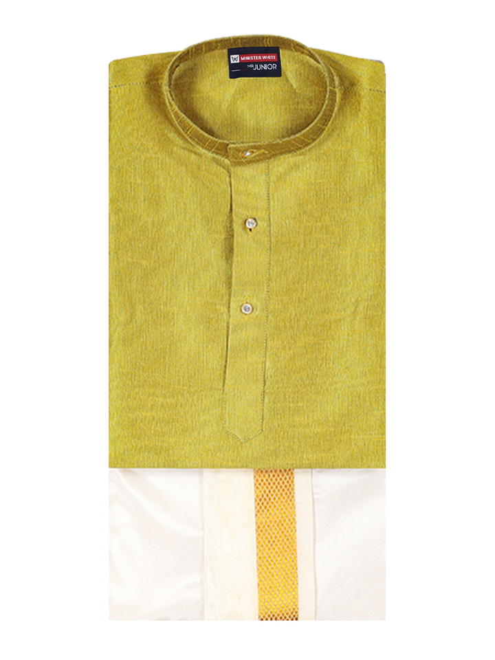 Boys Light Green Colour Kurtha with Gold Jari Panchakacham Combo Chitrang by Minister White