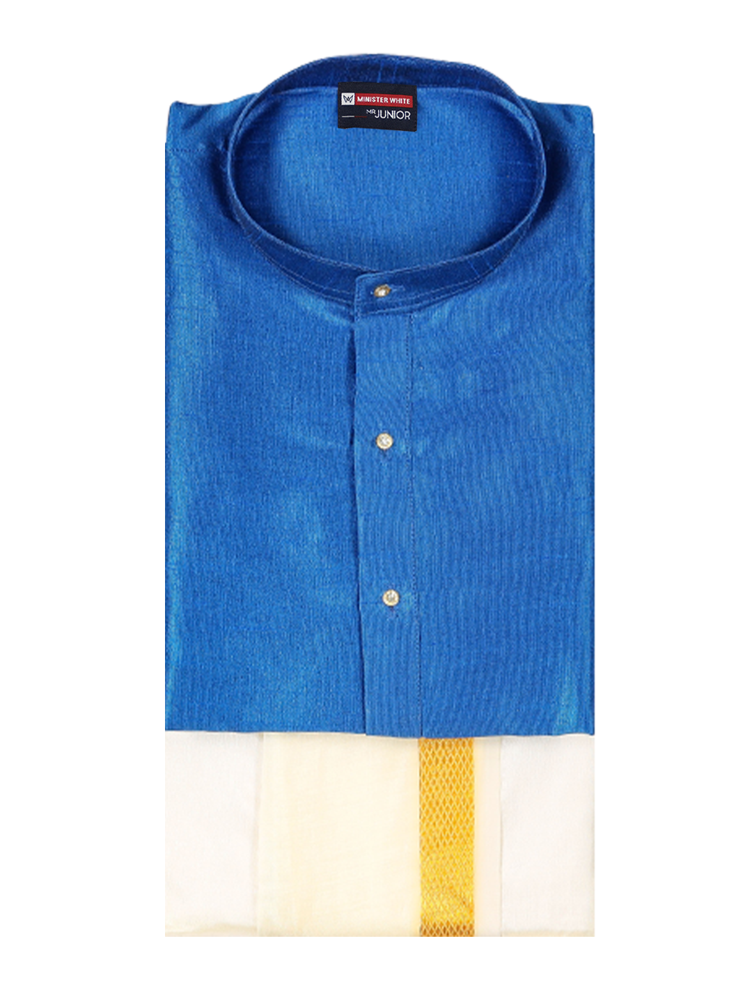 Boys Blue Colour Kurtha with Gold Jari Panchakacham Combo Chitrang by Minister White