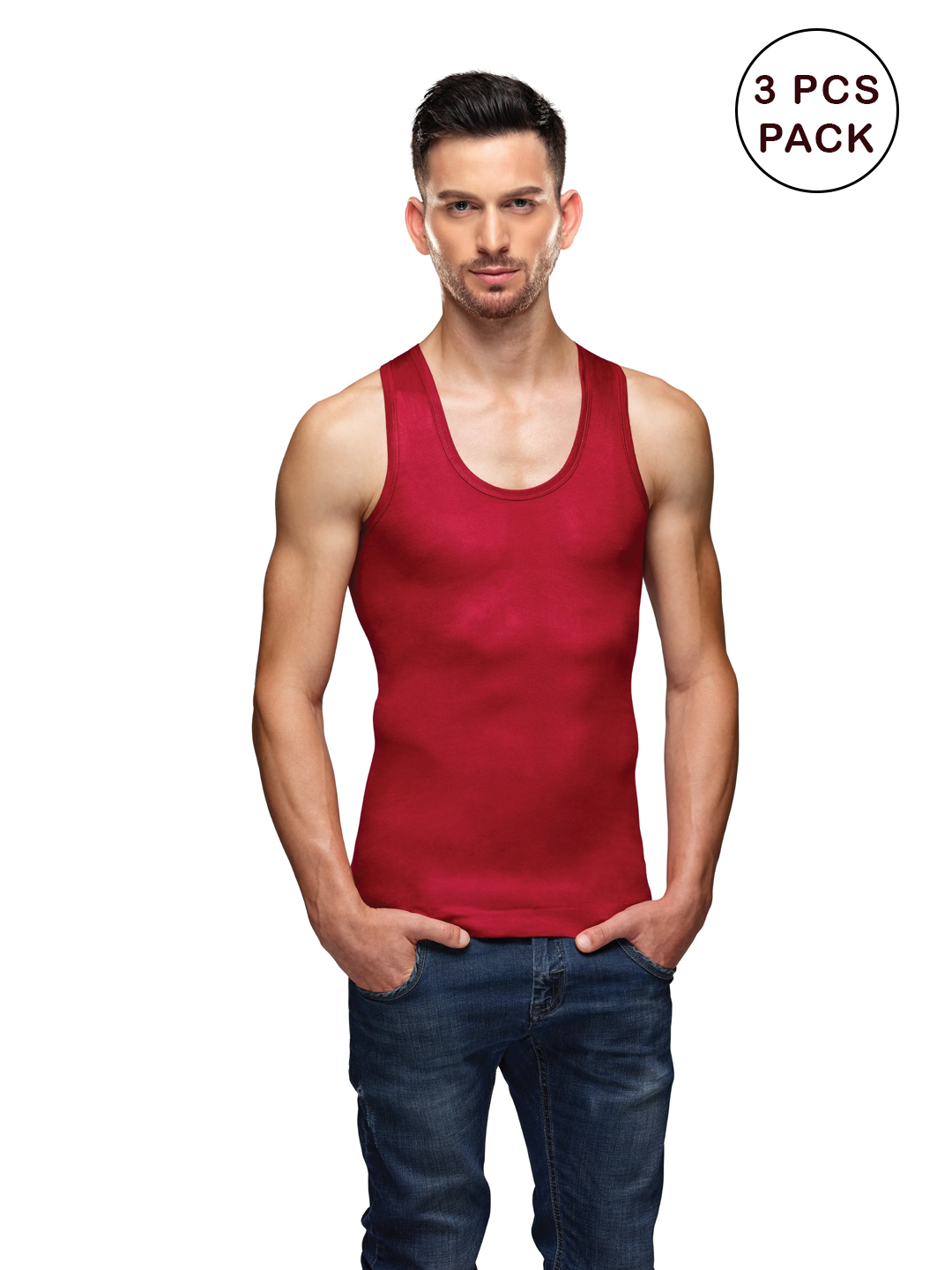 Men's 3pcs Super Combed Cotton Assorted Color Vest Panther