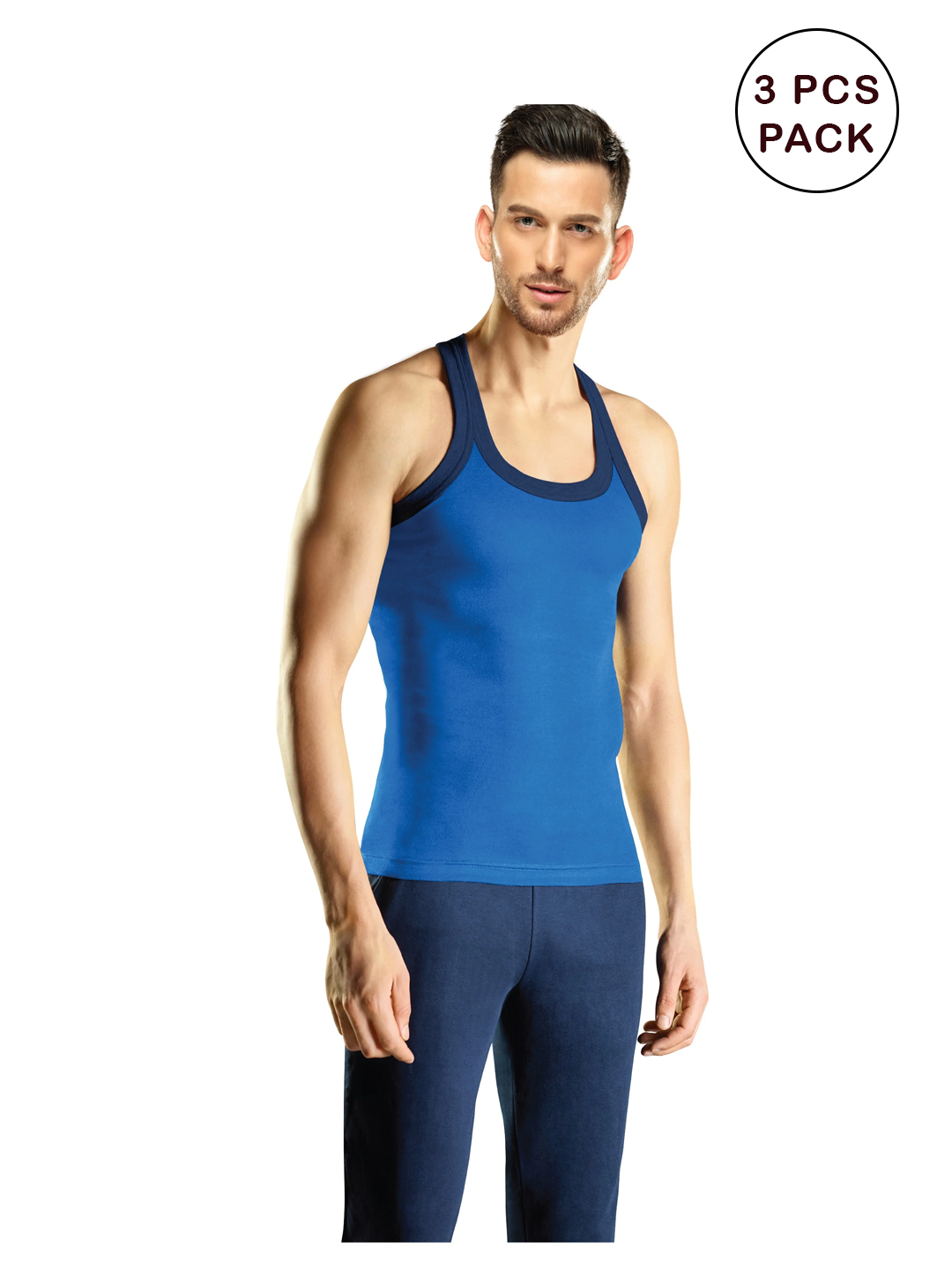 Men's 3pcs Super Combed Cotton Assorted Color Vest Ryder