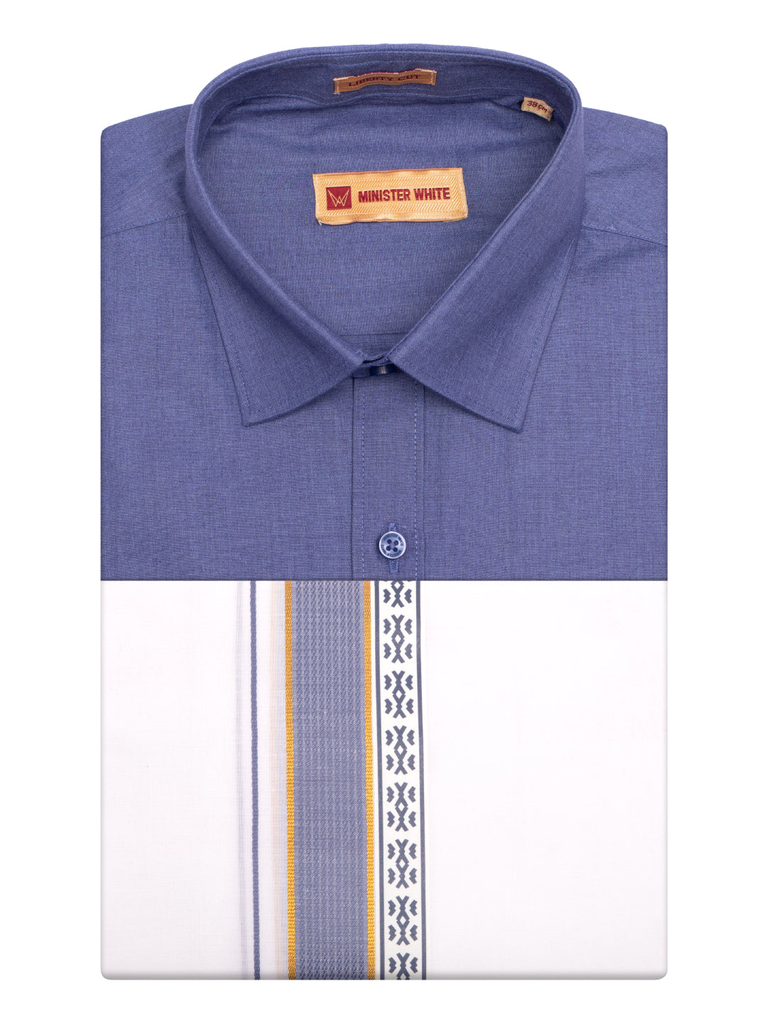 Men's Blue Color Shirt with Matching Fancy Printed Border Dhoti Combo Casper Trends