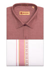Men's Light Maroon Color Shirt with Matching Fancy Printed Border Dhoti Combo Casper Trends