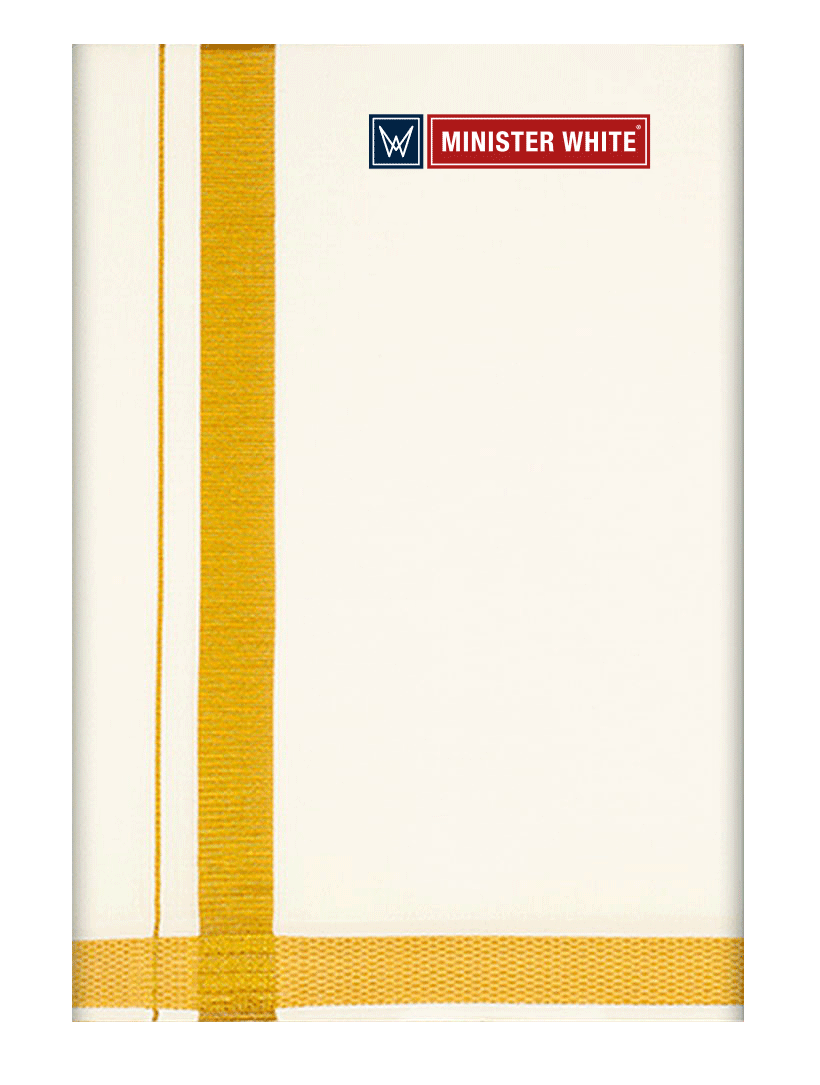 Mens Cotton Cream Double Layered Dhoti with 1" Gold Jari Border - Omkar by Minister White