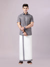 Men's Grey Color Digital Printed Shirt with Matching Printed Border Dhoti Combo Varnam