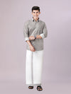 Men's Light Grey Color Digital Printed Shirt with Matching Printed Border Dhoti Combo Varnam