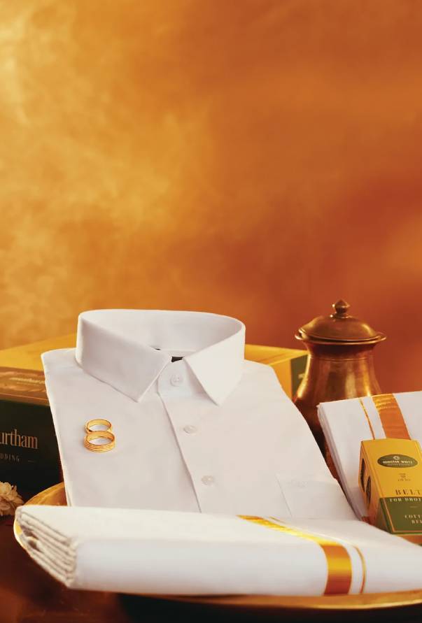 Mens Pure Cotton White Wedding Shirt Dhoti Towel Belt Combo - Vaibhav White-2 by Minister White