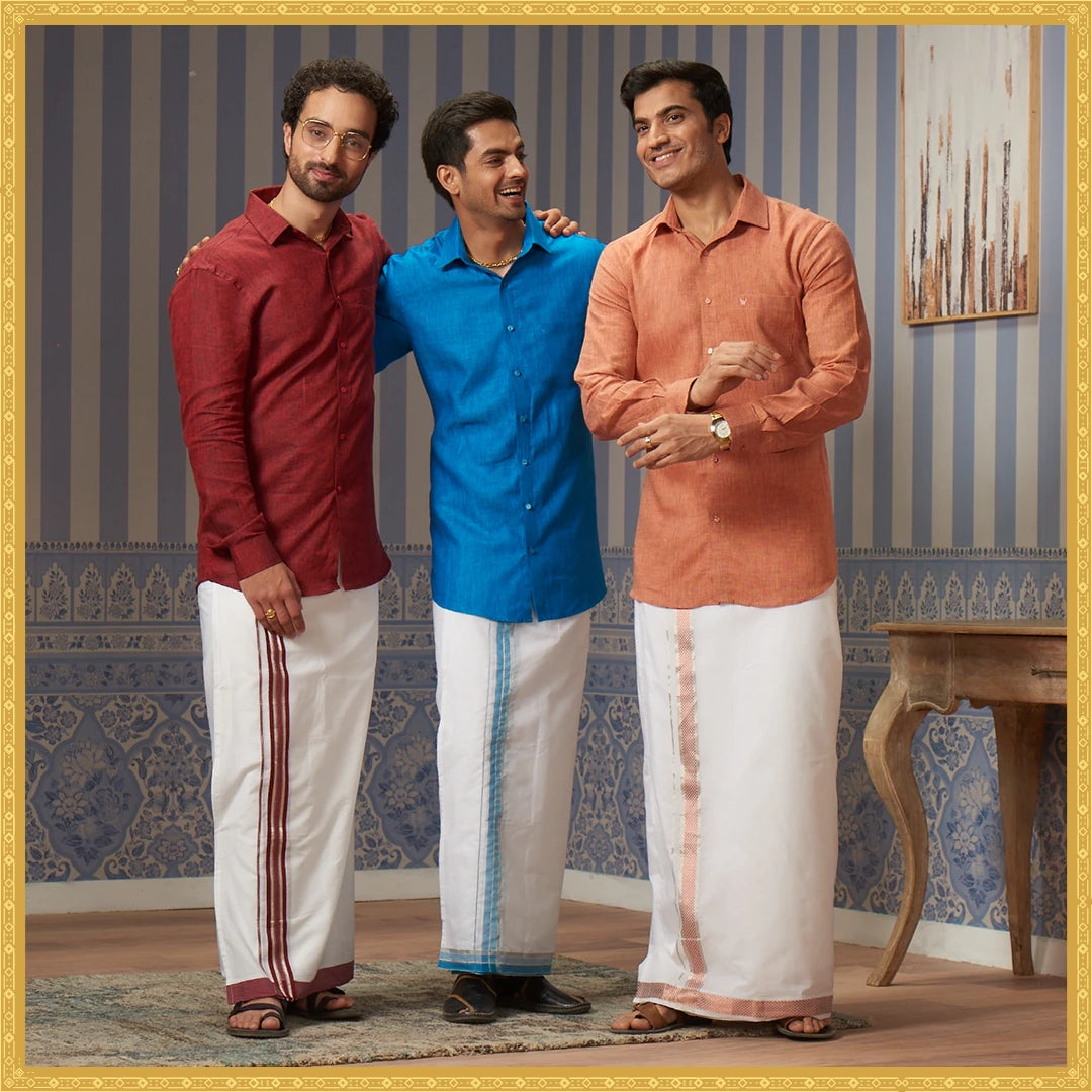 Minister White's Men's Matching Shirt and Dhoti Combo Collection