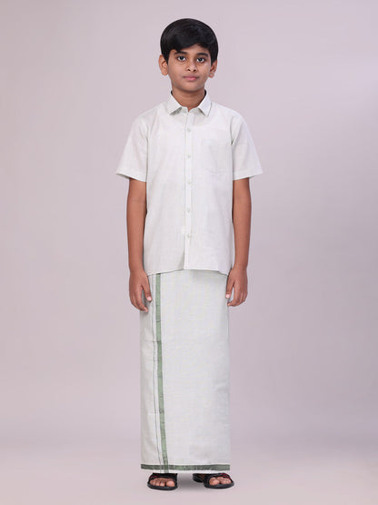 Boys Tissue Olive Green Colour Shirt with Dhoti Combo 