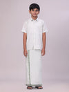 Boys Tissue Olive Green Colour Shirt with Dhoti Combo Ambitious Boy