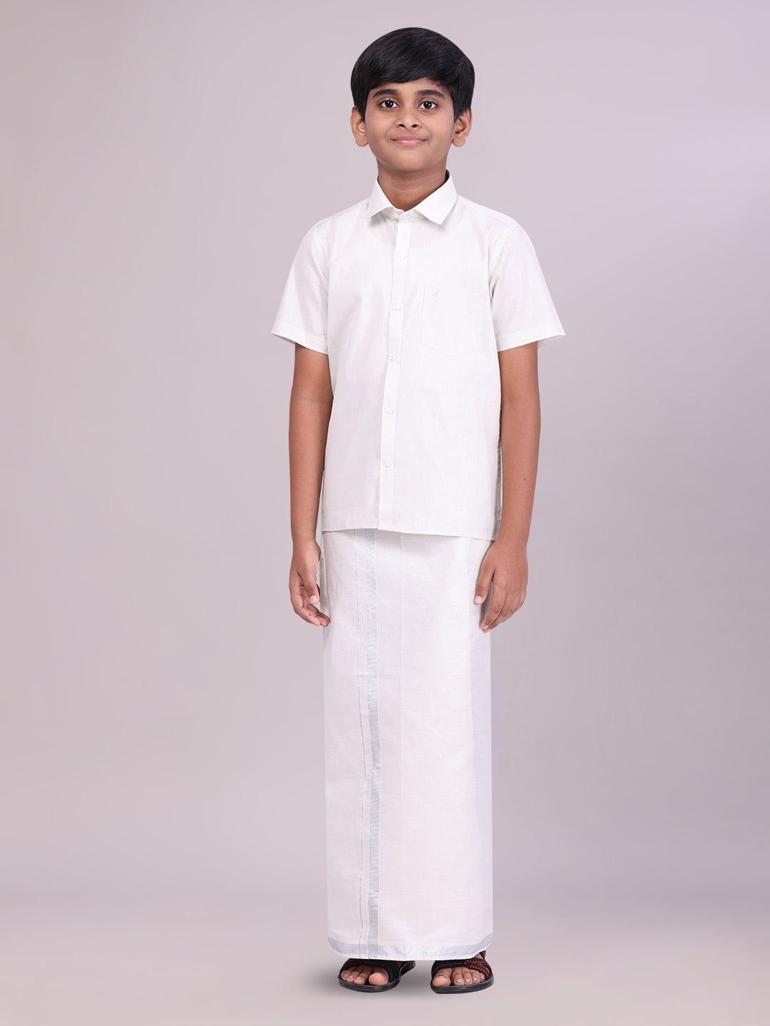 Boys Tissue Silver Colour Shirt with Dhoti Combo 