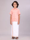 Boys Peach Matching Half Sleeves Shirt with Fancy Flexi Dhoti Combo Brave Boy