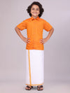 Boys Orange Matching Half Sleeves Shirt with Fancy Flexi Dhoti Combo Brave Boy