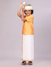 Boys Golden Yellow Color Half Sleeves Shirt with Gold Jari Flexi Dhoti Adorable Boy