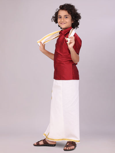 Dupion Satin Maroon Shirt with Dhoti Combo for kids/ boys - side pose 