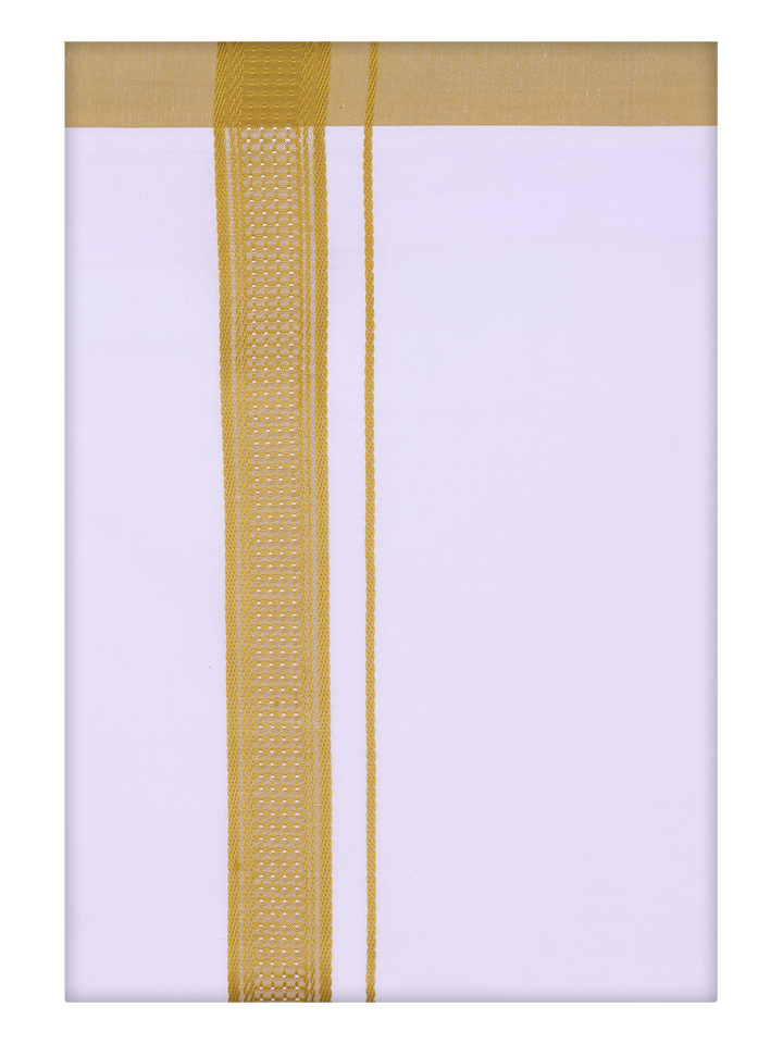 Mens White Single Layer Dhoti with Light Green Border Dhoti by Minister White
