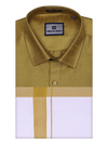 Mens Light Green Dupion Satin Color Shirt with Matching Border Dhoti Combo Gora