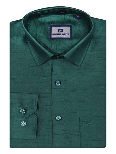 Mens Dark Green Dupion Satin Color Shirt by Minister White