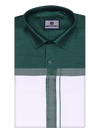 Mens Dark Green Dupion Satin Shirt with Matching Border Dhoti Combo Gora