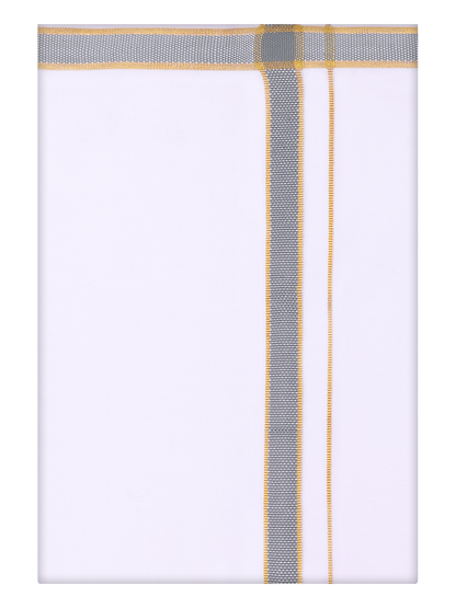 Mens Cotton White Dhoti with Steel Grey Color Border Dhoti by Minister White