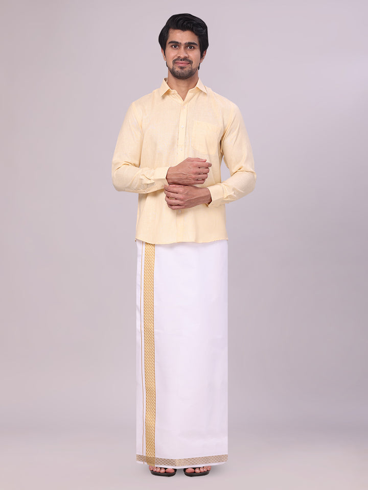 Men's Sandal Shirt with Matching jacquard Weave Border Dhoti Combo Marsh