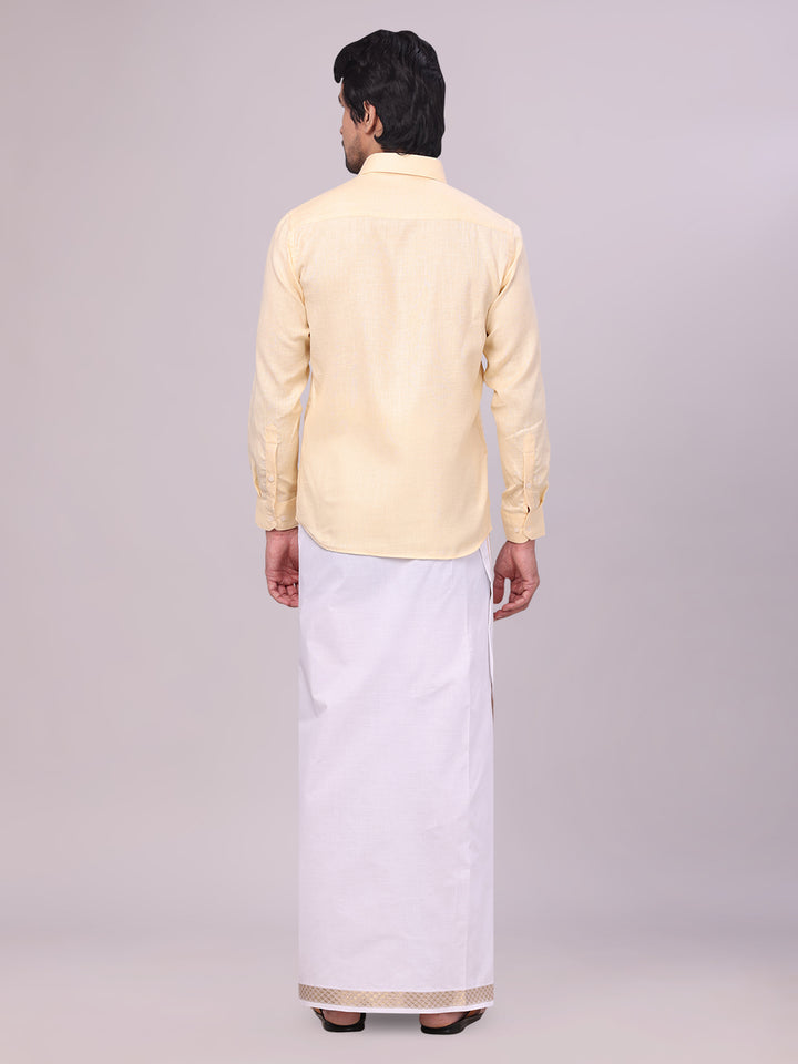 Men's Sandal Shirt with Matching jacquard Weave Border Dhoti Combo Marsh back pose