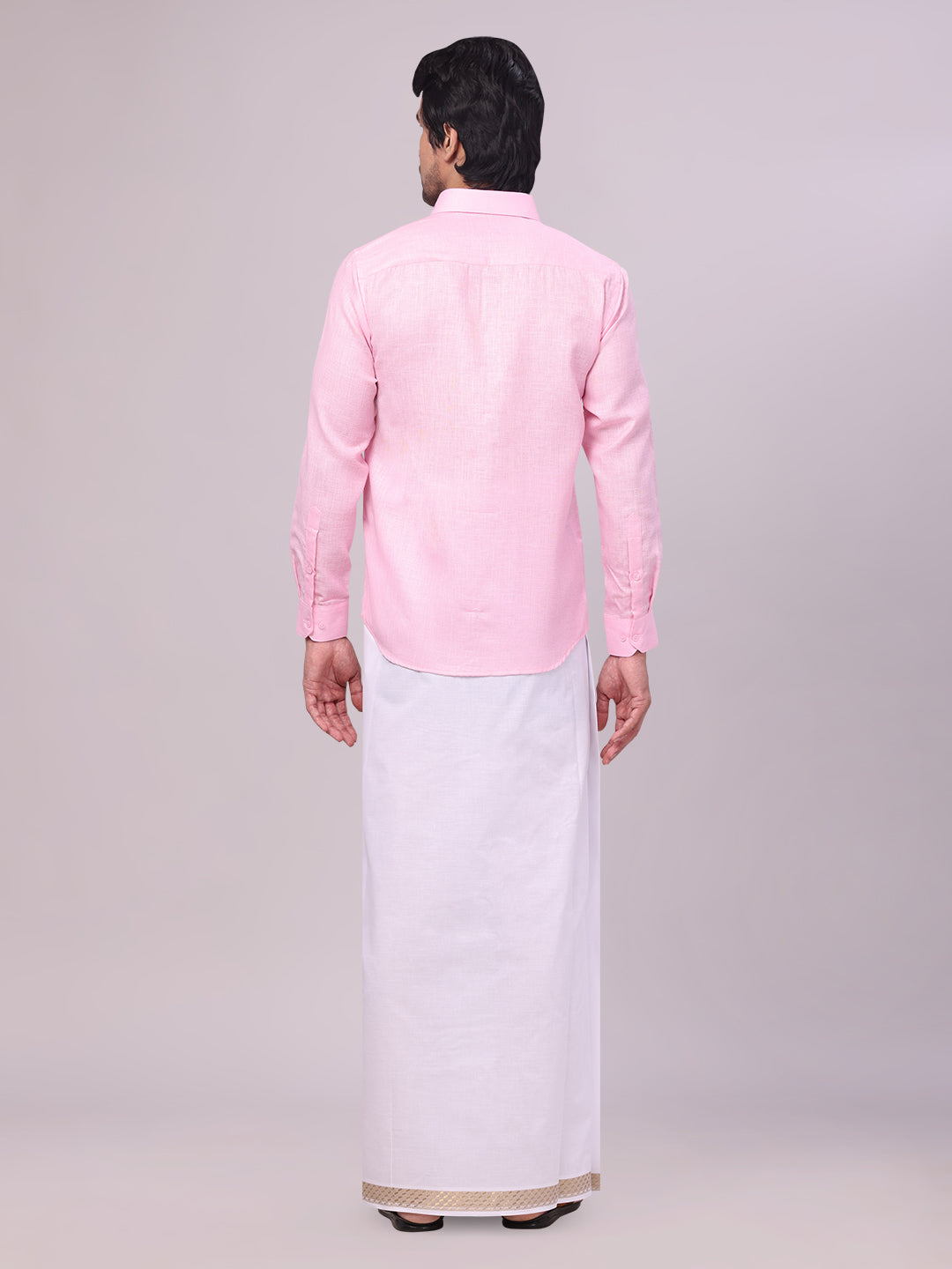 Mens Pink Shirt with Matching jacquard Weave Border Dhoti Combo Marsh