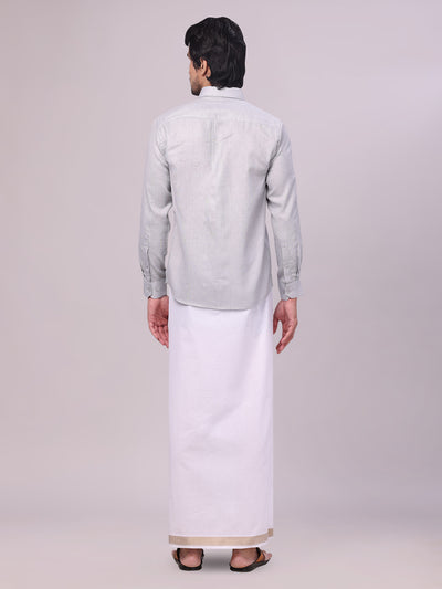 Mens Light Grey Shirt with Matching jacquard Weave Border Dhoti Combo Marsh