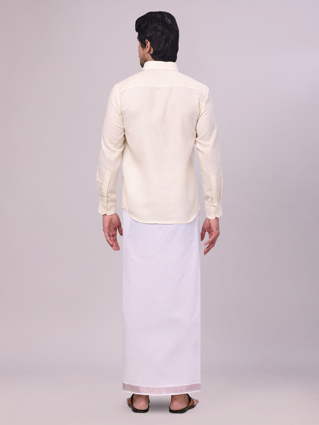 Mens Cream Shirt with Matching jacquard Weave Border Dhoti Combo Marsh