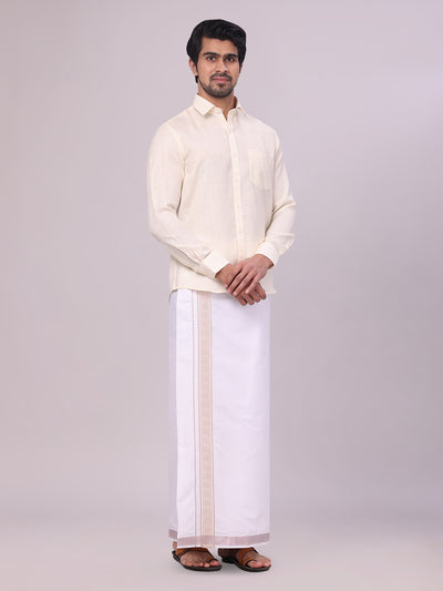 Mens Cream Shirt with Matching jacquard Weave Border Dhoti Combo Marsh