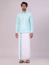 Mens Sea Green Shirt with Matching jacquard Weave Border Dhoti Combo Marsh