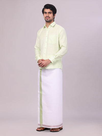 Mens Pastel Green Shirt with Matching jacquard Weave Border Dhoti Combo Marsh