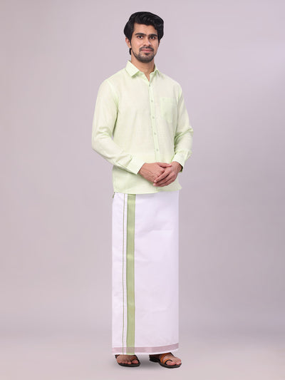 Mens Pastel Green Shirt with Matching jacquard Weave Border Dhoti Combo Marsh