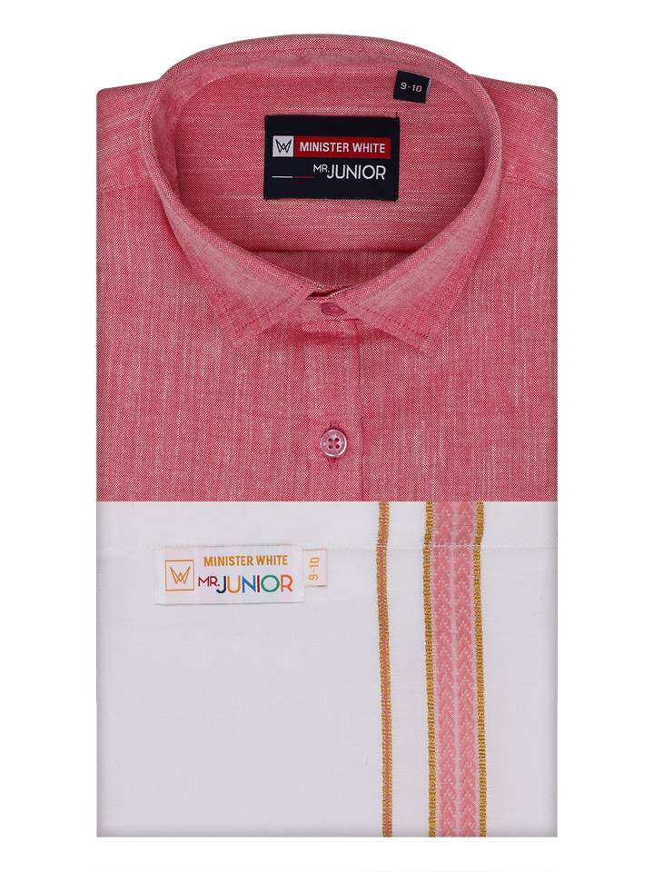 Boys Matching Half Sleeves Shirt with Flexi Dhoti Combo Pink Polite Boy by Minister White