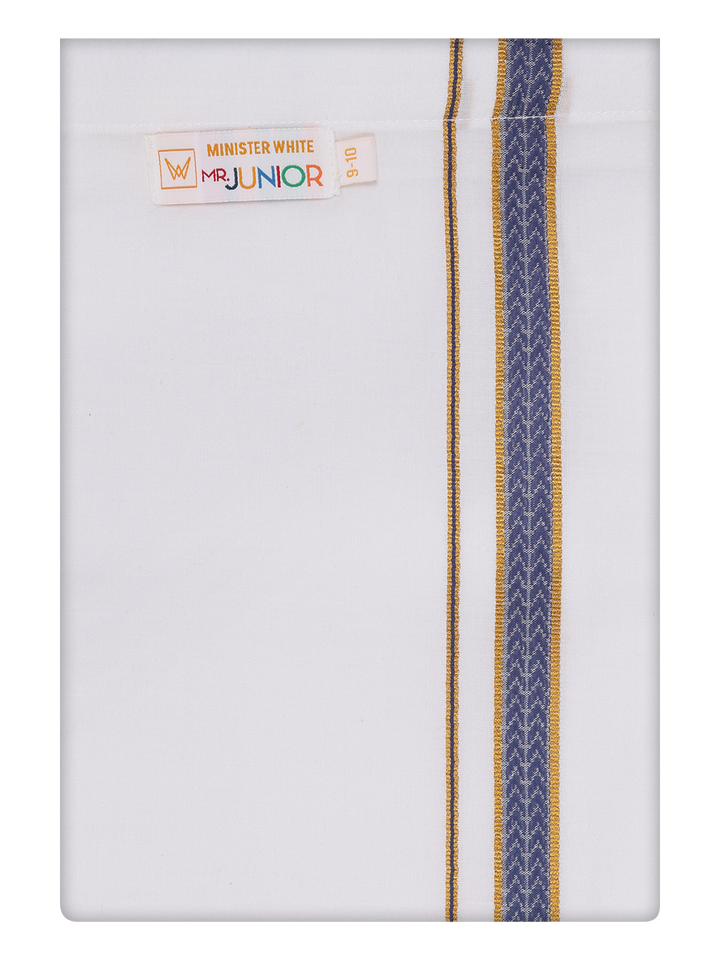 Boys Cotton White Dhoti with Dark Blue Color Border by Minister White