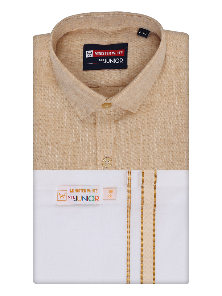 Boys Matching Half Sleeves Shirt with Flexi Dhoti Combo Sandal Polite Boy by Minister White