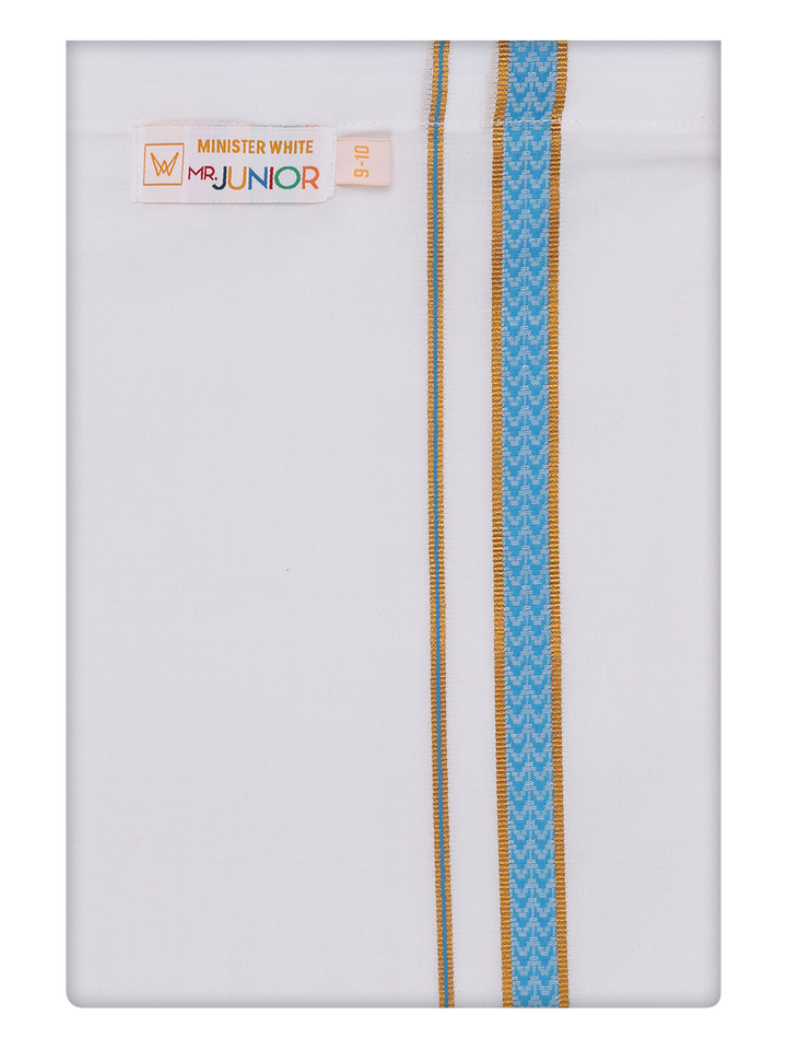 Boys Cotton White Dhoti with Blue Color Border by Minister White