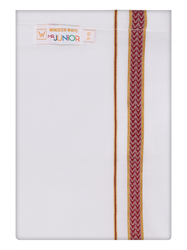 Boys Cotton White Dhoti with Maroon Color Border by Minister White