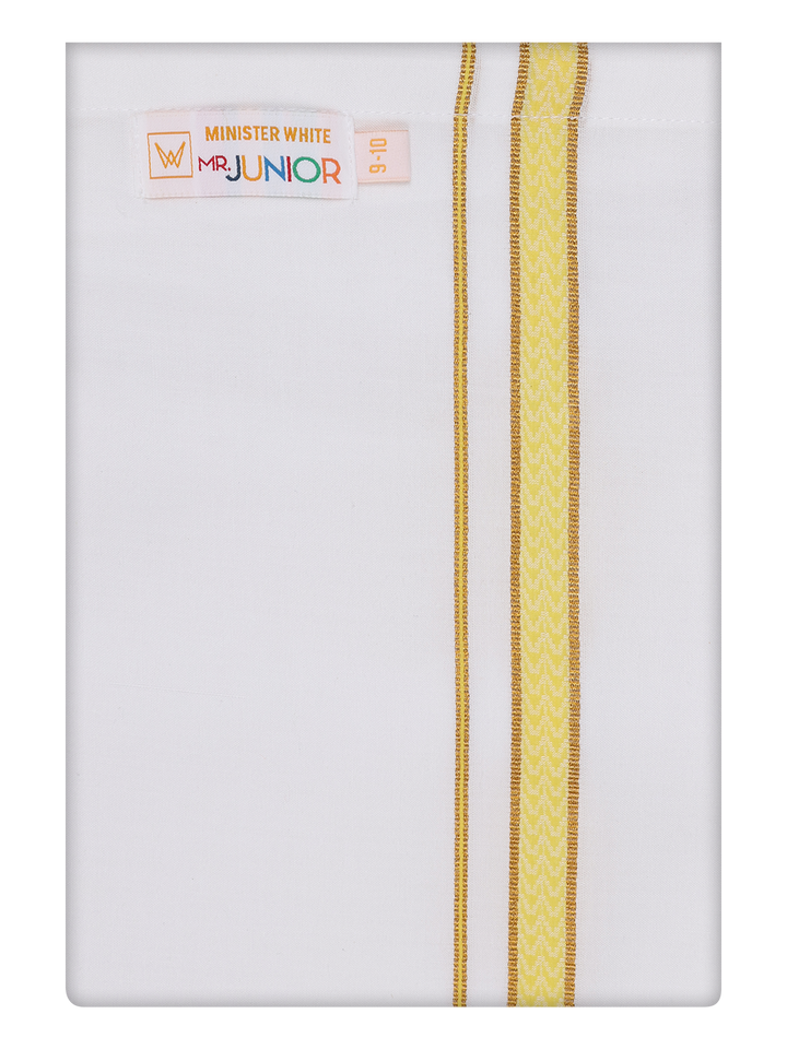 Boys Cotton White Dhoti with Yellow Color Border by Minister White