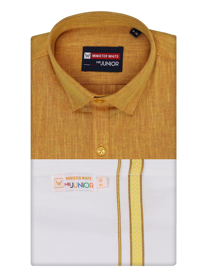 Boys Matching Half Sleeves Shirt with Flexi Dhoti Combo Yellow Polite Boy by Minister White