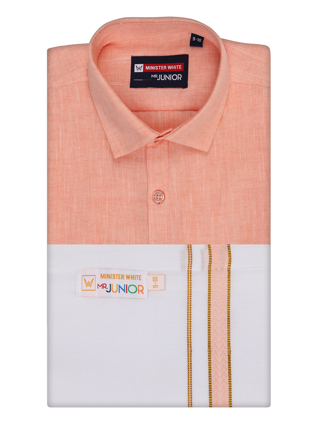 Boys Matching Half Sleeves Shirt with Flexi Dhoti Combo Peach Polite Boy by Minister White