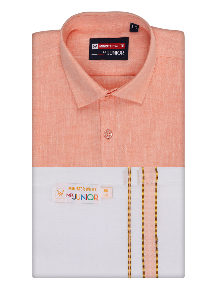 Boys Matching Half Sleeves Shirt with Flexi Dhoti Combo Peach Polite Boy by Minister White
