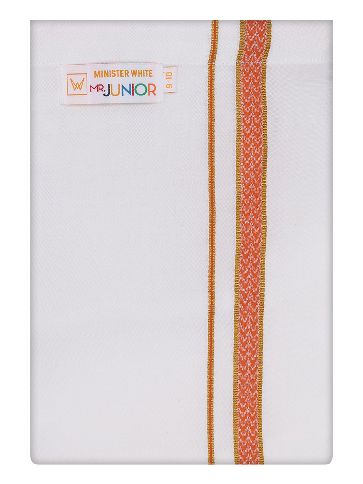 Boys Cotton White Dhoti with Dark Pink Color Border by Minister White