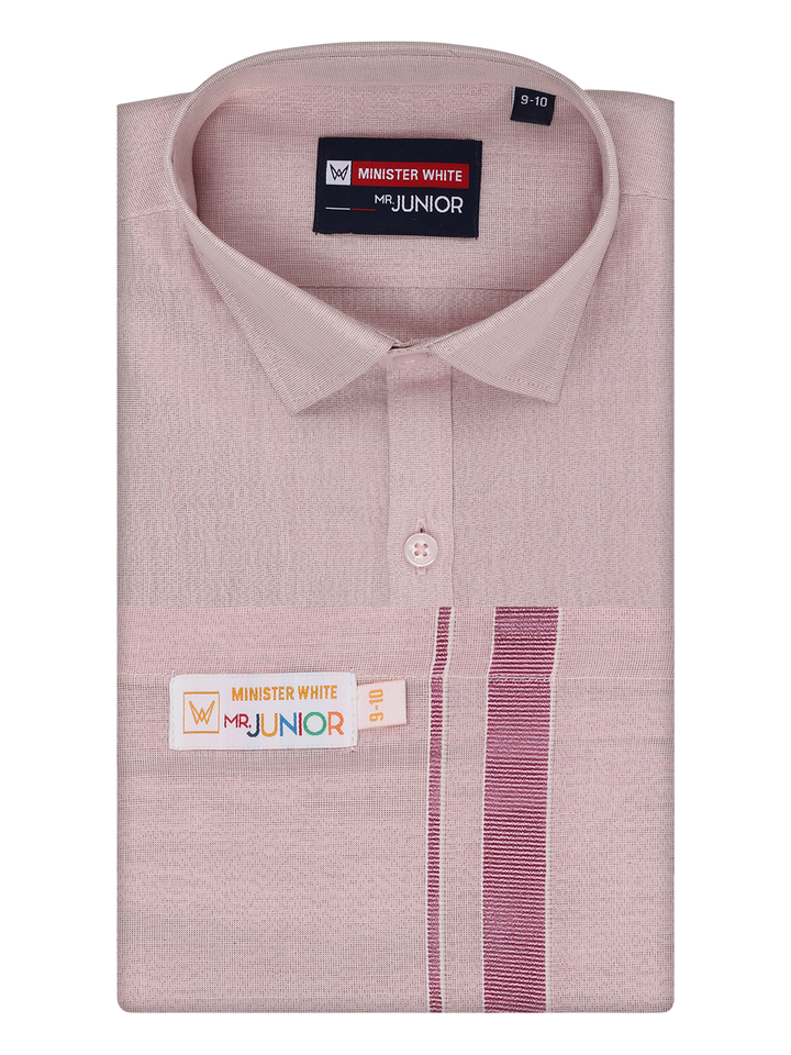 Boys Tissue Rose Colour Shirt with Dhoti Combo Ambitious Boy by Minister White